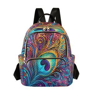 Colorful Peacock Feather Mini Backpack Purse for Women Travel Bag😽